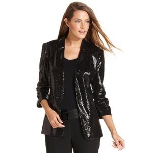 Calvin Klein Sequin Ruched Sleeve Blazer Black